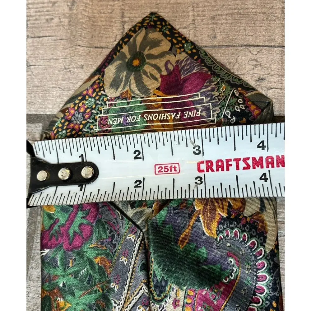 Rare Vintage Napoleon Silk Tie Paisley Floral Gold Plate Keeper Loop Jewel Tone